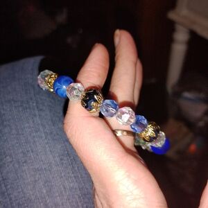 Blue and Gold Beaded Wire Bracelet